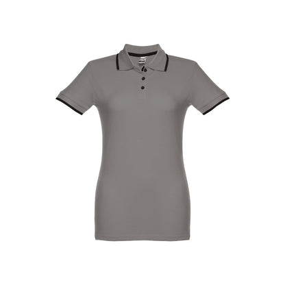 THC ROME WOMEN promotional polo shirt in grey (detail view) with custom logo branding