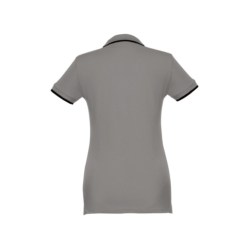 THC ROME WOMEN promotional polo shirt in grey (detail view) with custom logo branding