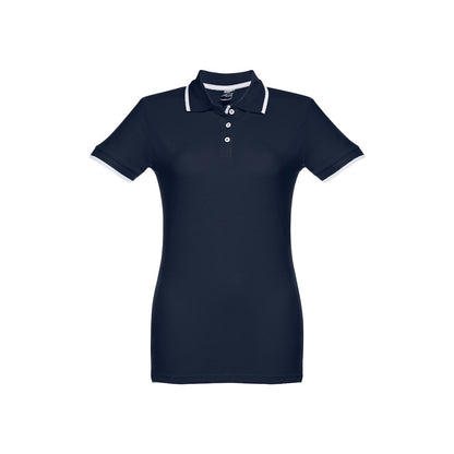 THC ROME WOMEN promotional polo shirt in navy blue with custom logo branding