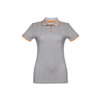 THC ROME WOMEN promotional polo shirt in heather light grey (detail view) with custom logo branding