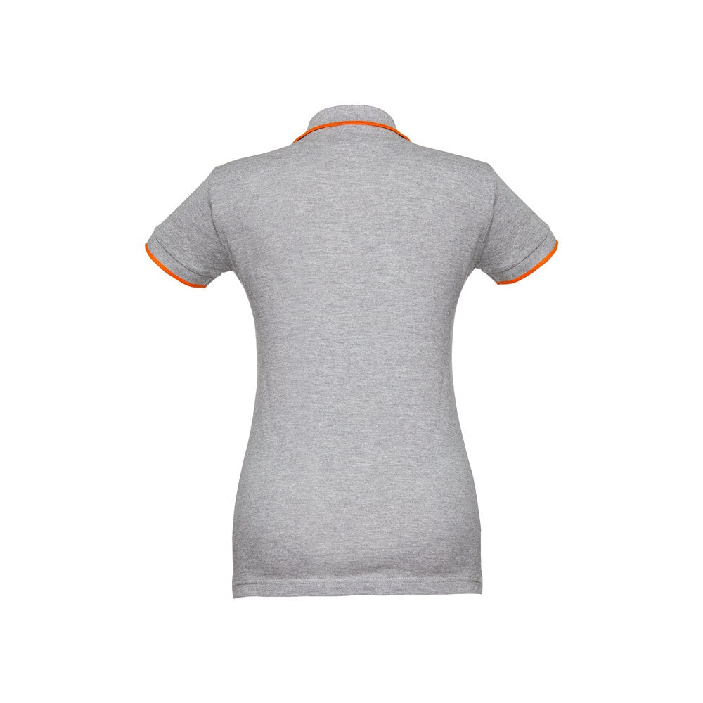 THC ROME WOMEN promotional polo shirt in heather light grey (detail view) with custom logo branding