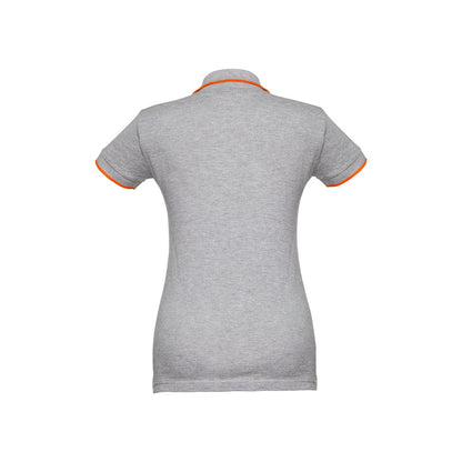THC ROME WOMEN promotional polo shirt in heather light grey (detail view) with custom logo branding