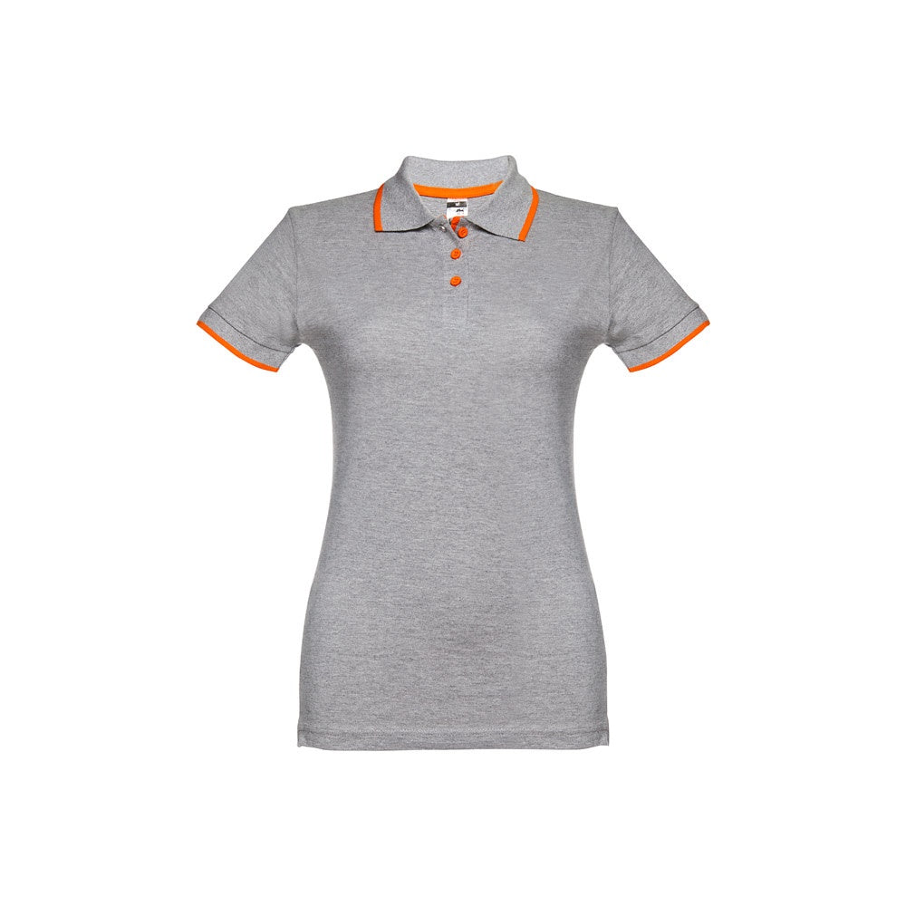 THC ROME WOMEN promotional polo shirt in heather light grey with custom logo branding