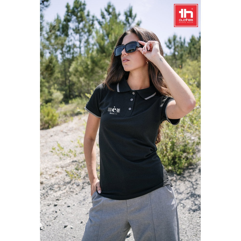 THC ROME WOMEN promotional polo shirt (complete set view) with custom logo branding