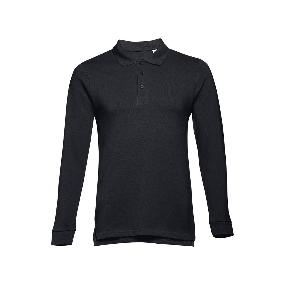 THC BERN promotional polo shirt in black with custom logo branding