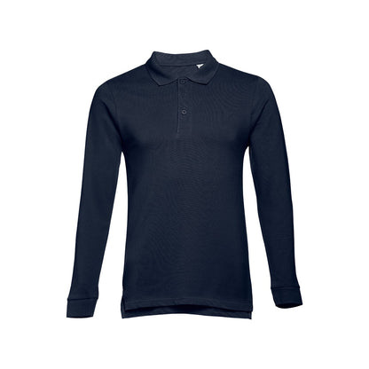 THC BERN promotional polo shirt in blue with custom logo branding