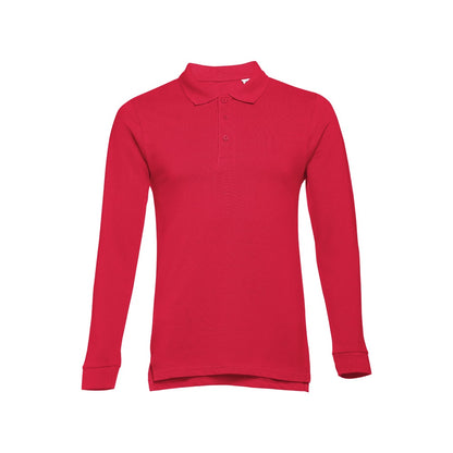 THC BERN promotional polo shirt in red with custom logo branding