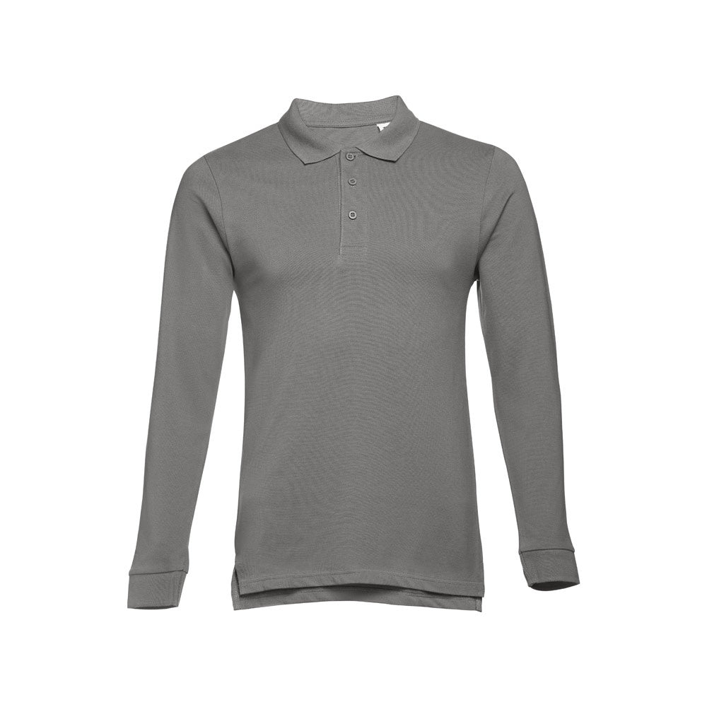 THC BERN promotional polo shirt in grey with custom logo branding
