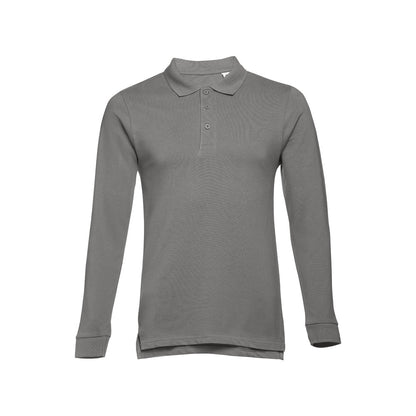 THC BERN promotional polo shirt in grey with custom logo branding