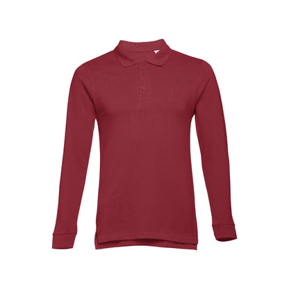 THC BERN promotional polo shirt in burgundy (detail view) with custom logo branding
