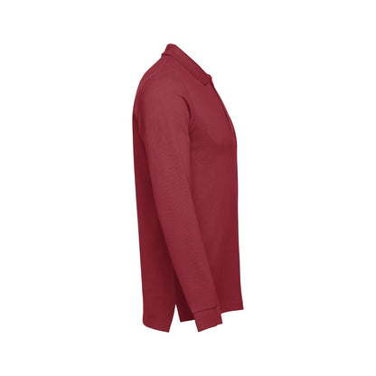 THC BERN promotional polo shirt in burgundy (detail view) with custom logo branding