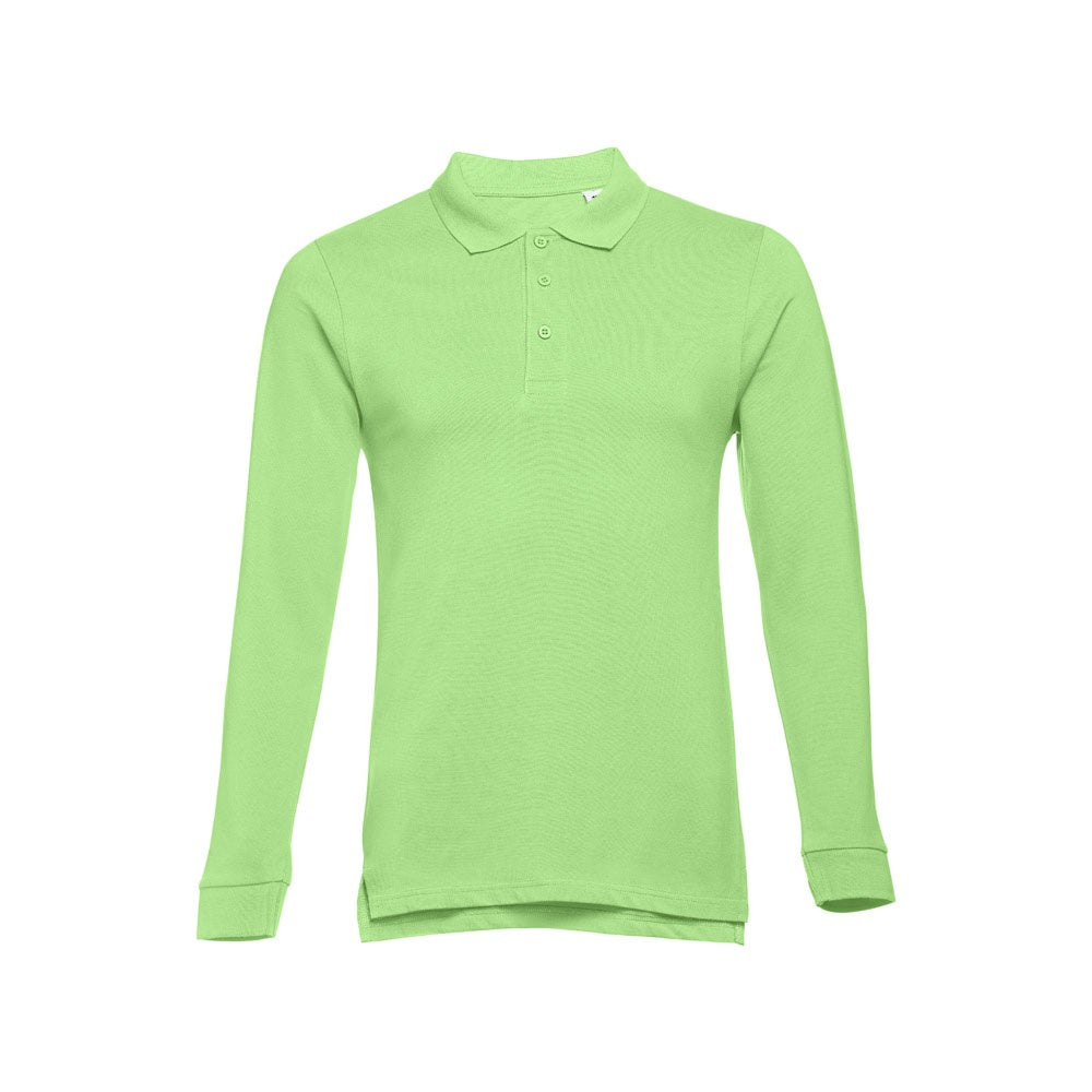 THC BERN promotional polo shirt in light green (detail view) with custom logo branding
