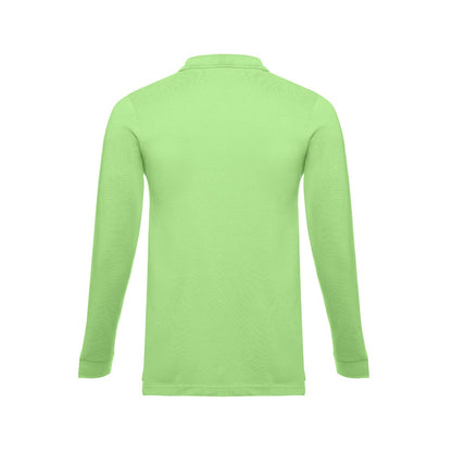 THC BERN promotional polo shirt in light green (detail view) with custom logo branding