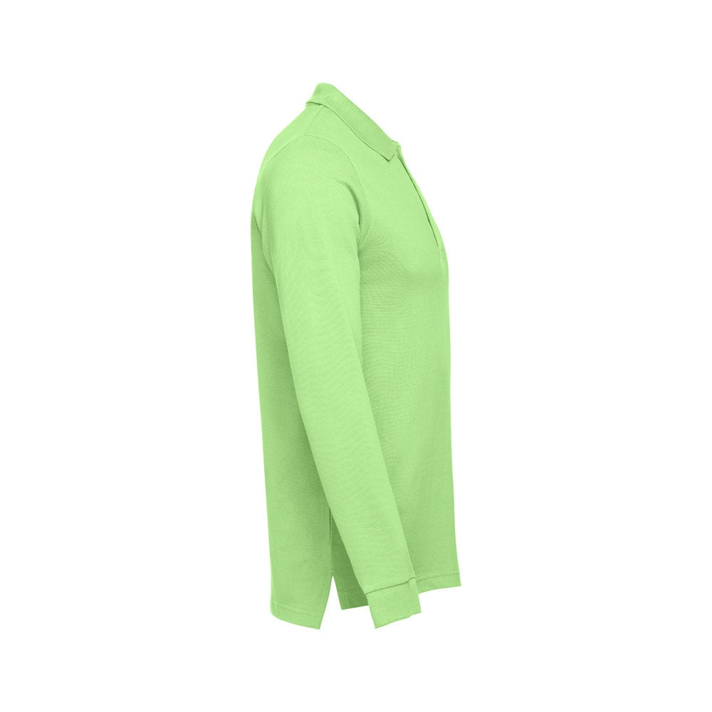 THC BERN promotional polo shirt in light green (detail view) with custom logo branding