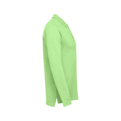 THC BERN promotional polo shirt in light green (detail view) with custom logo branding