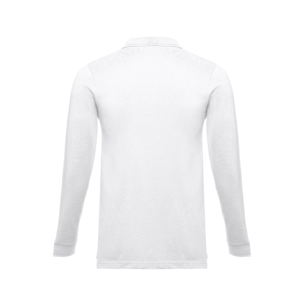 THC BERN WH 3XL promotional polo shirt in white (detail view) with custom logo branding