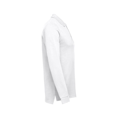 THC BERN WH 3XL promotional polo shirt in white (detail view) with custom logo branding