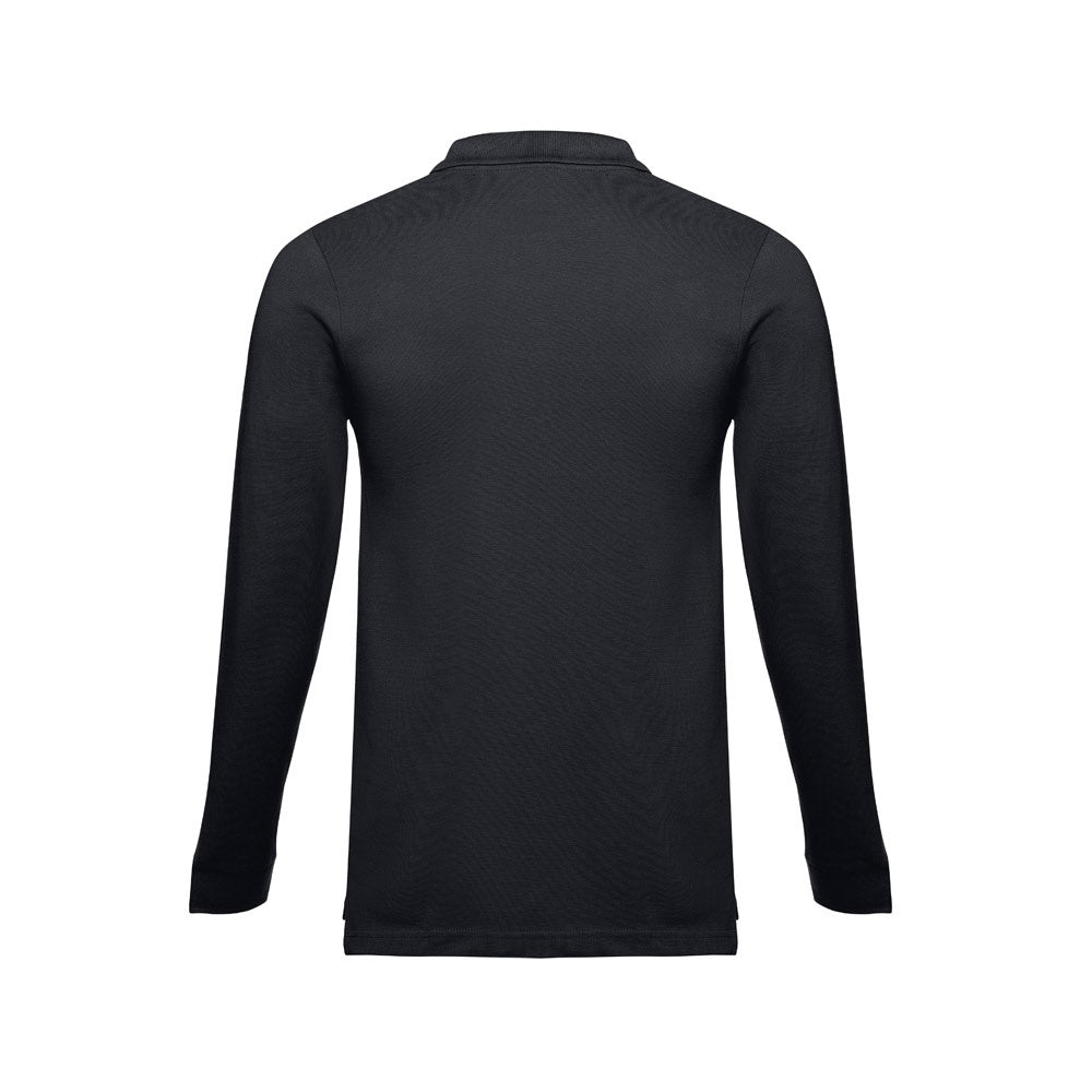 THC BERN 3XL promotional polo shirt in black (detail view) with custom logo branding