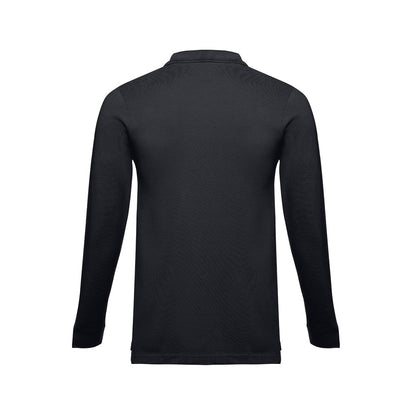THC BERN 3XL promotional polo shirt in black (detail view) with custom logo branding