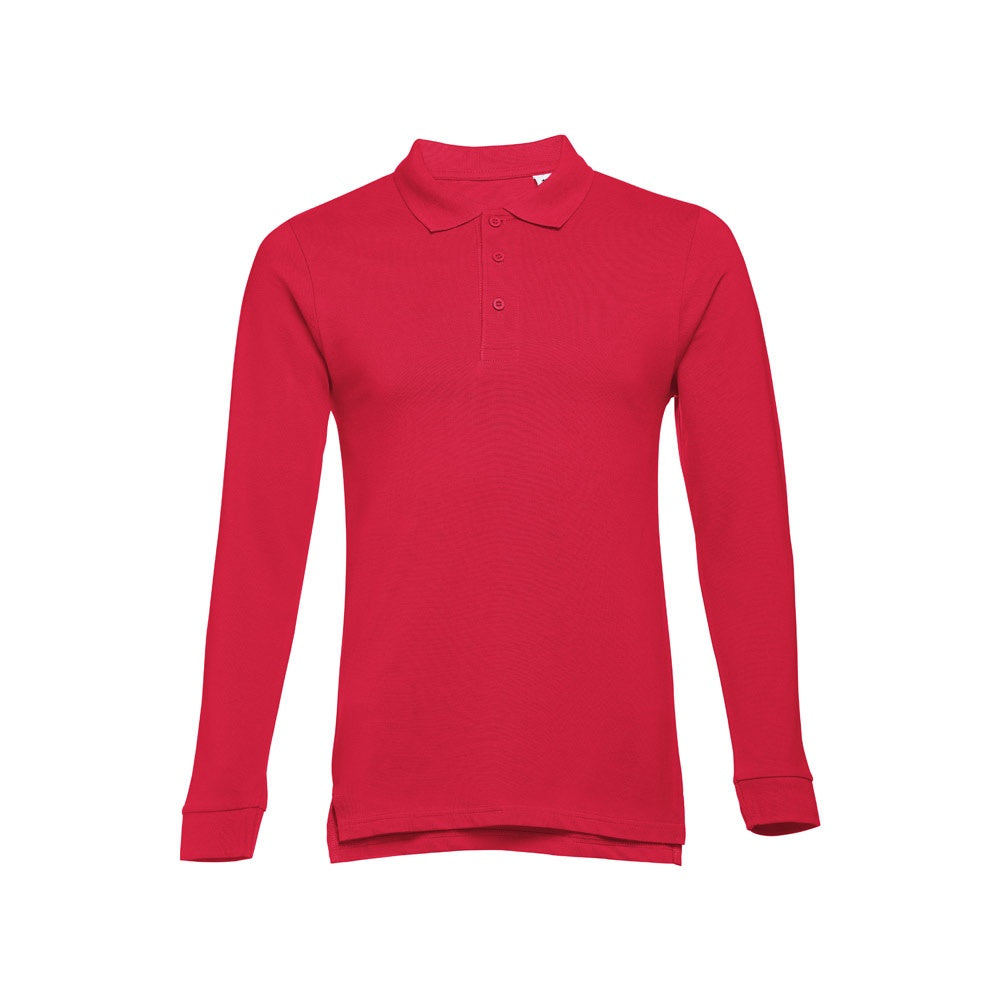 THC BERN 3XL promotional polo shirt in red with custom logo branding