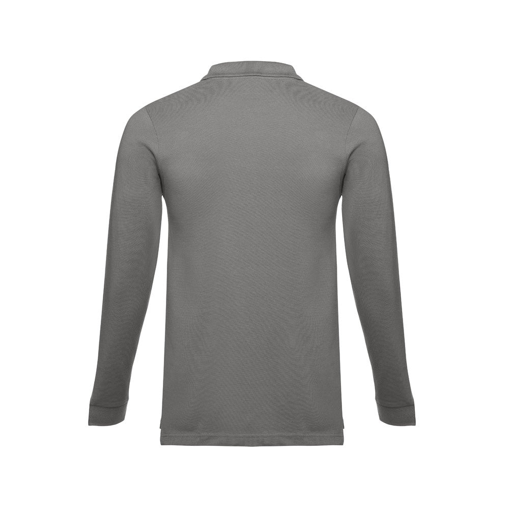 THC BERN 3XL promotional polo shirt in grey (detail view) with custom logo branding