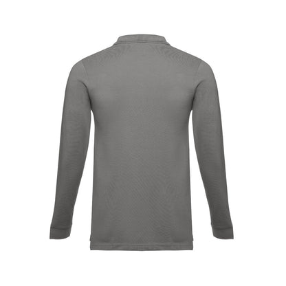 THC BERN 3XL promotional polo shirt in grey (detail view) with custom logo branding