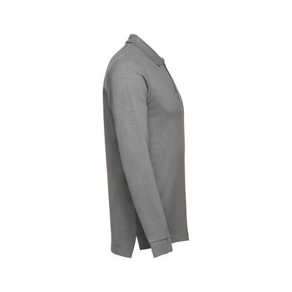 THC BERN 3XL promotional polo shirt in grey (detail view) with custom logo branding