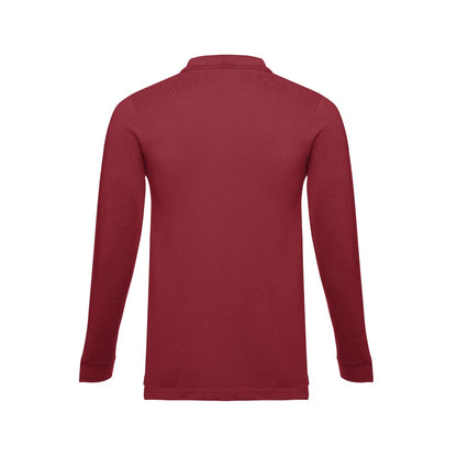 THC BERN 3XL promotional polo shirt in burgundy (detail view) with custom logo branding