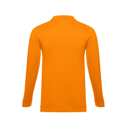 THC BERN 3XL promotional polo shirt in orange (detail view) with custom logo branding