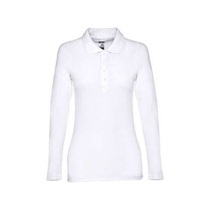 THC BERN WOMEN WH promotional polo shirt in white (detail view) with custom logo branding