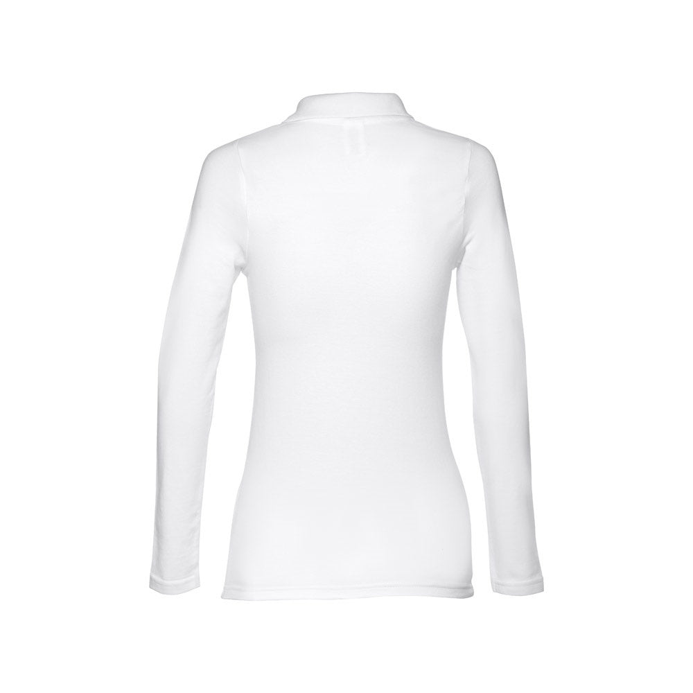 THC BERN WOMEN WH promotional polo shirt in white (detail view) with custom logo branding