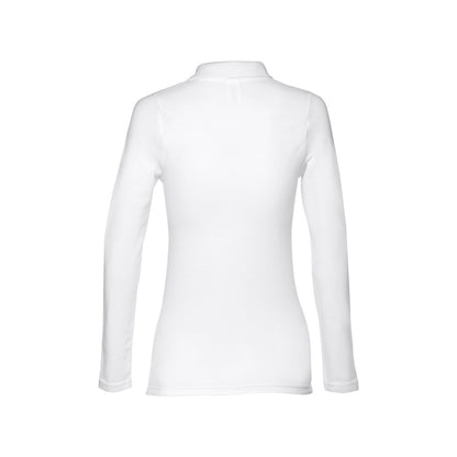THC BERN WOMEN WH promotional polo shirt in white (detail view) with custom logo branding