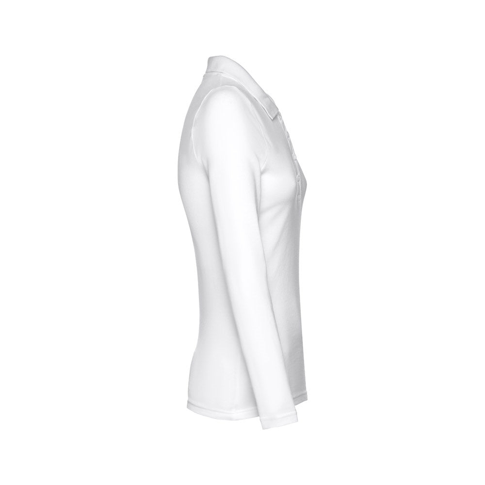 THC BERN WOMEN WH promotional polo shirt in white (detail view) with custom logo branding