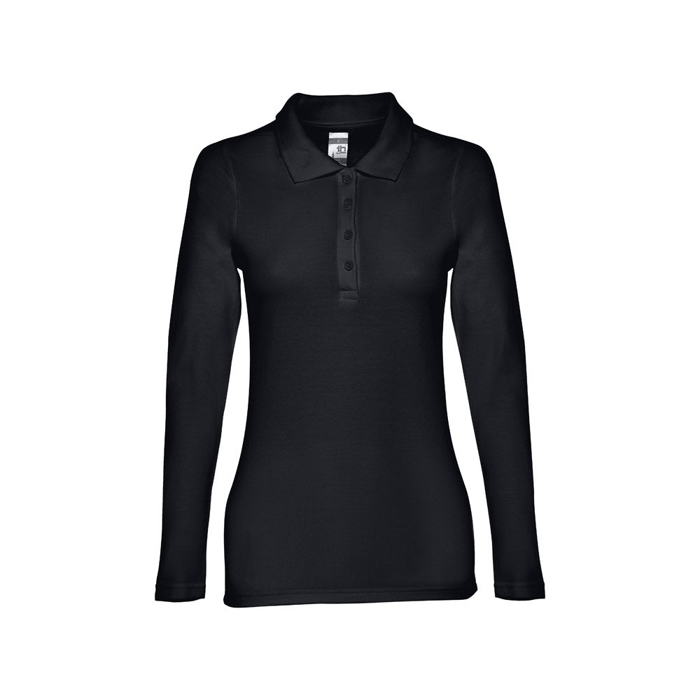 THC BERN WOMEN promotional polo shirt in black with custom logo branding