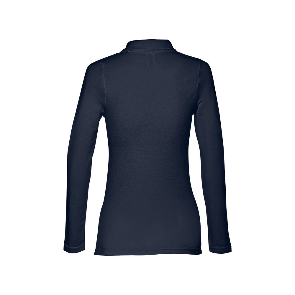 THC BERN WOMEN promotional polo shirt in blue (detail view) with custom logo branding
