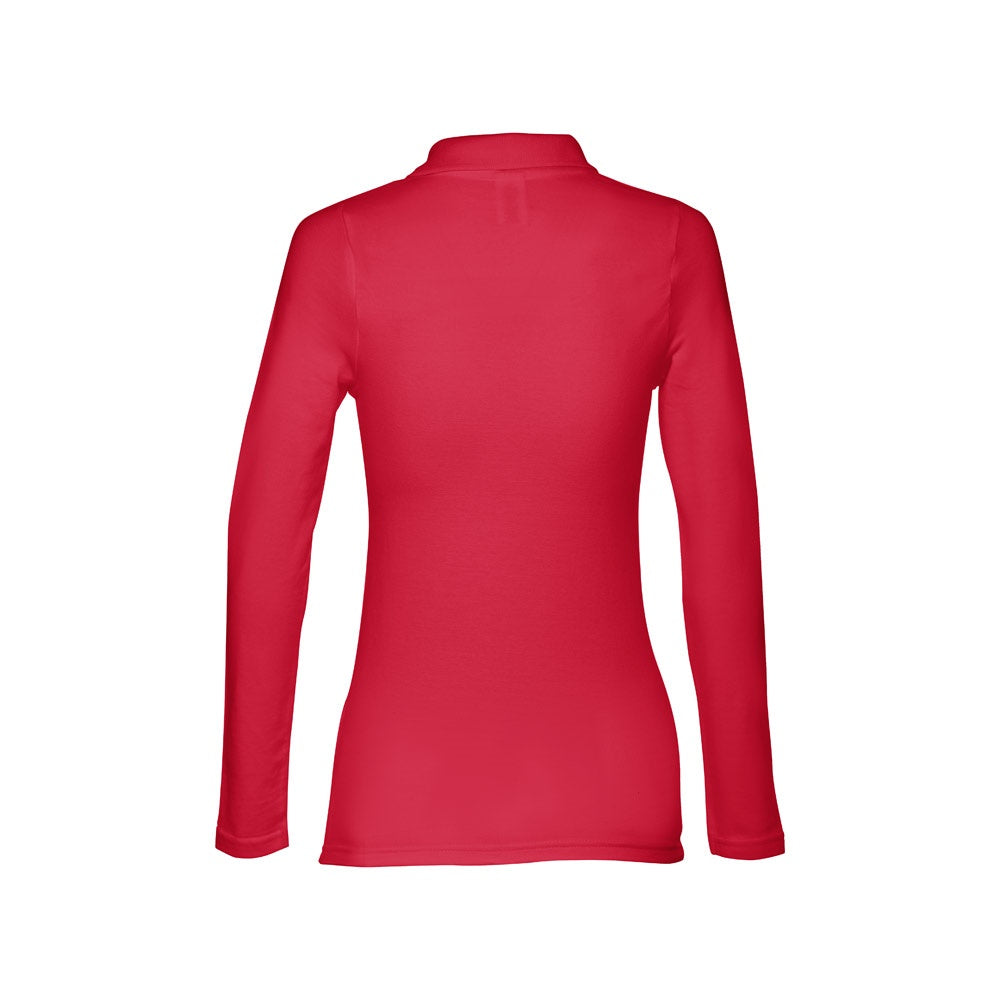 THC BERN WOMEN promotional polo shirt in red (detail view) with custom logo branding