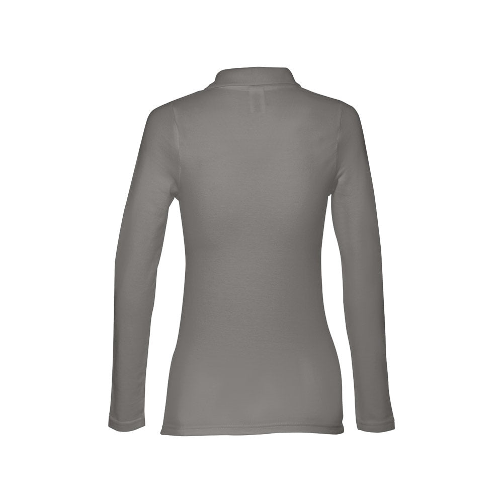THC BERN WOMEN promotional polo shirt in grey (detail view) with custom logo branding
