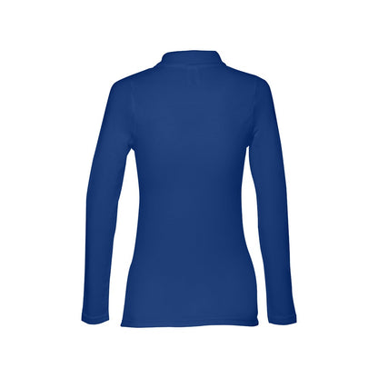 THC BERN WOMEN promotional polo shirt in royal blue (detail view) with custom logo branding