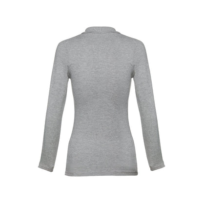 THC BERN WOMEN promotional polo shirt in heather light grey (detail view) with custom logo branding