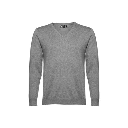 THC MILAN promotional sweatshirt in heather grey (detail view) with custom logo branding
