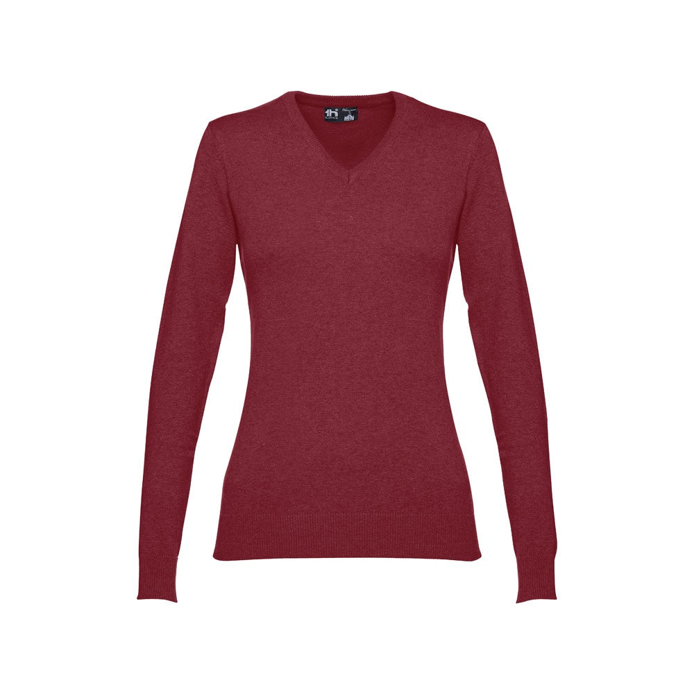 THC MILAN WOMEN promotional sweatshirt in burgundy (detail view) with custom logo branding