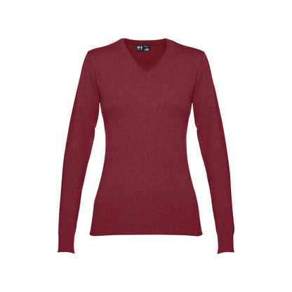 THC MILAN WOMEN promotional sweatshirt in burgundy (detail view) with custom logo branding