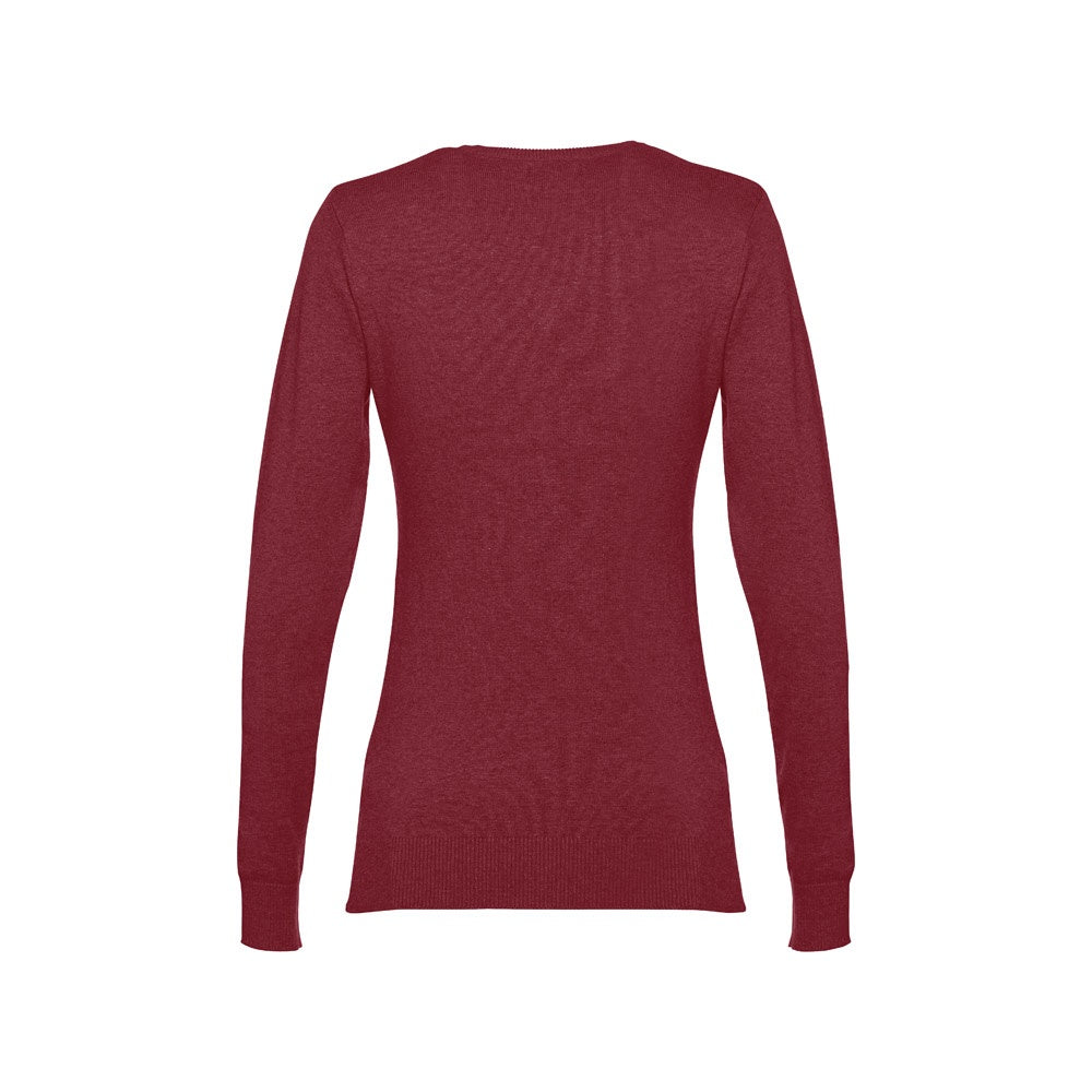 THC MILAN WOMEN promotional sweatshirt in burgundy (detail view) with custom logo branding