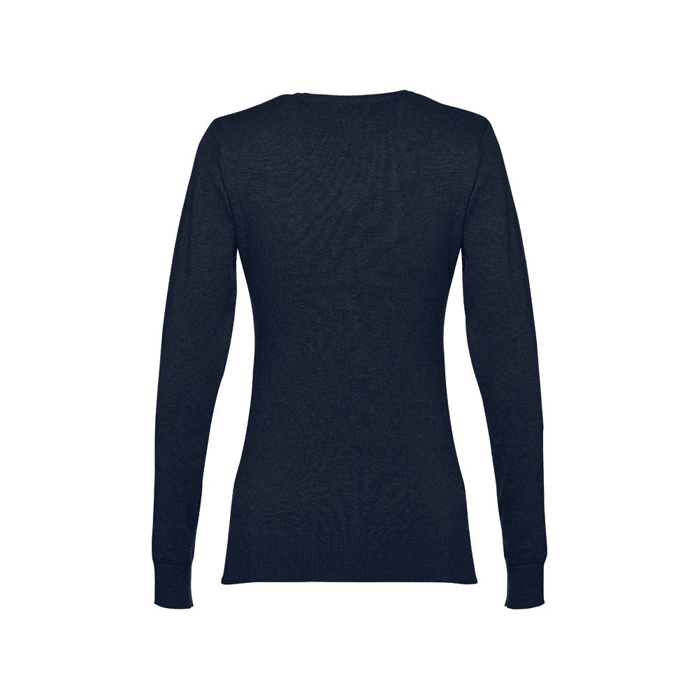 THC MILAN WOMEN promotional sweatshirt in navy blue (detail view) with custom logo branding