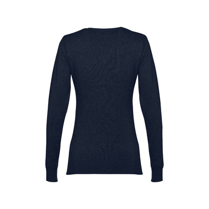 THC MILAN WOMEN promotional sweatshirt in navy blue (detail view) with custom logo branding