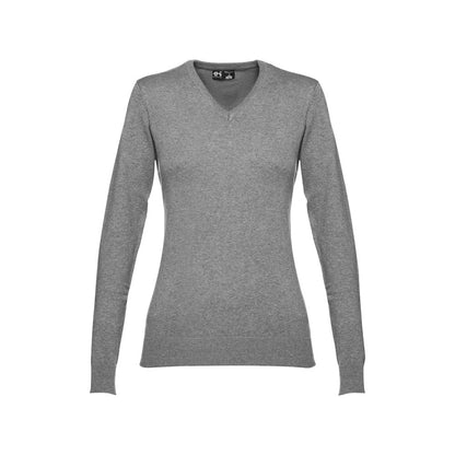 THC MILAN WOMEN promotional sweatshirt in heather grey (detail view) with custom logo branding