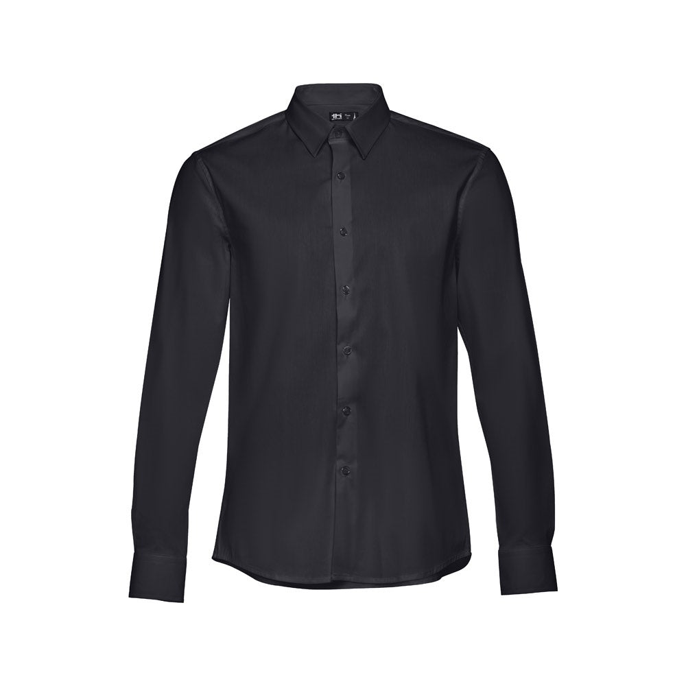 THC PARIS promotional corporate shirt in black (detail view) with custom logo branding