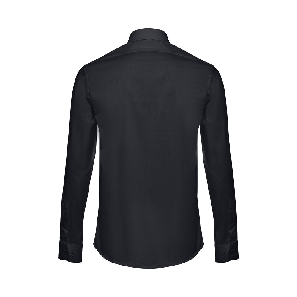 THC PARIS promotional corporate shirt in black (detail view) with custom logo branding