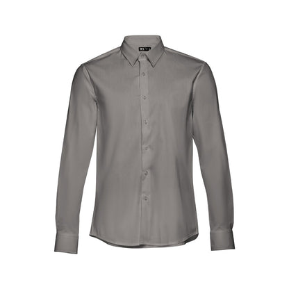THC PARIS promotional corporate shirt in grey (detail view) with custom logo branding