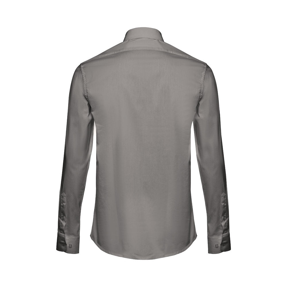 THC PARIS promotional corporate shirt in grey (detail view) with custom logo branding